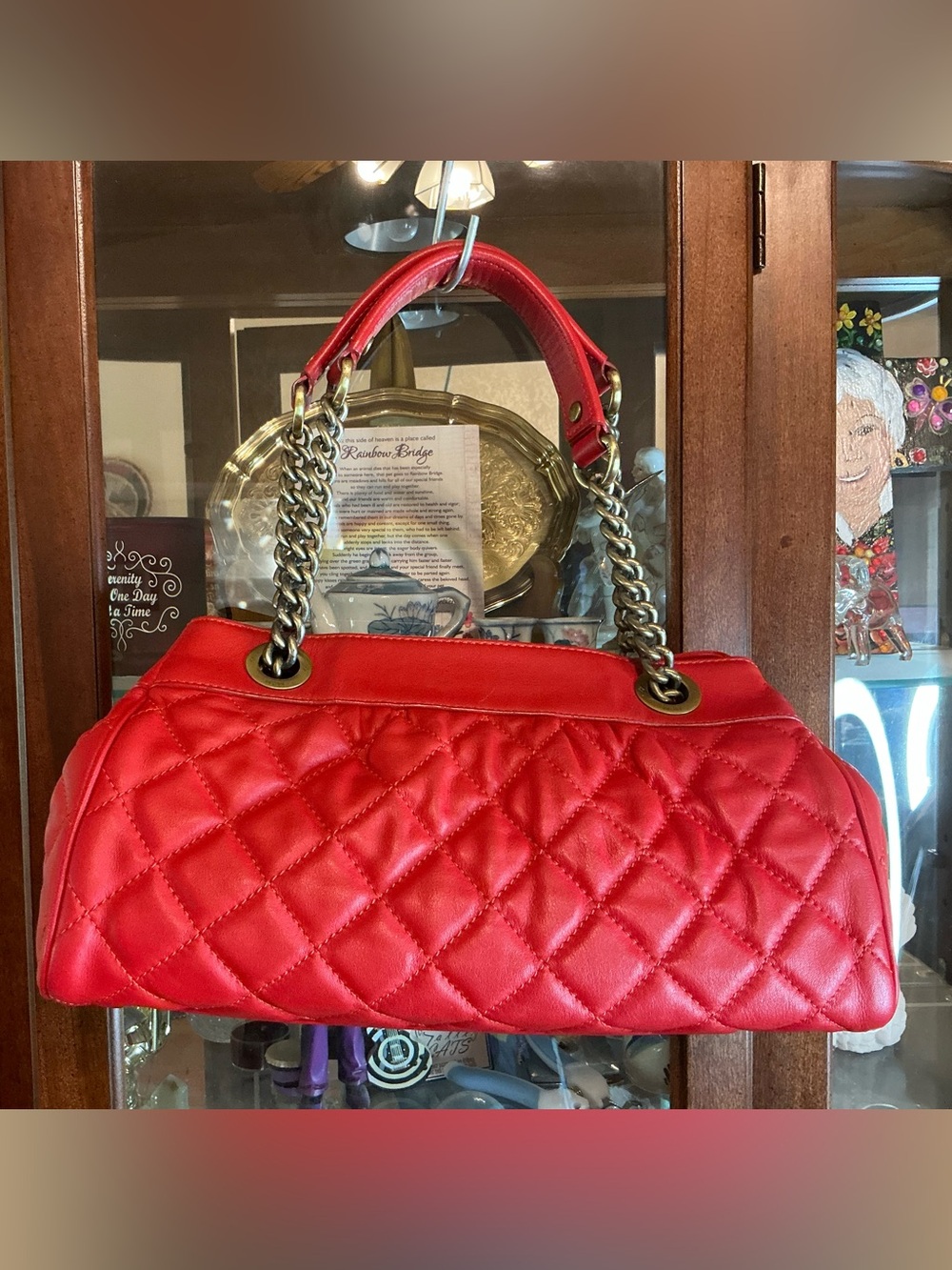 MCM Red Quilted Leather Small Chain Shoulder Bag - Picture 2 of 9